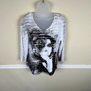 Jess & Jane Abstract Top Size Medium Art to Wear Pop Art Face Photograph